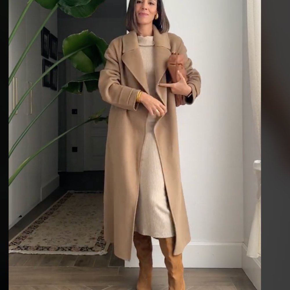 ZARA $300 Double Face SOFT FLOWY WOOL BLEND COAT DARK CAMEL TAN 7522/264 NWT